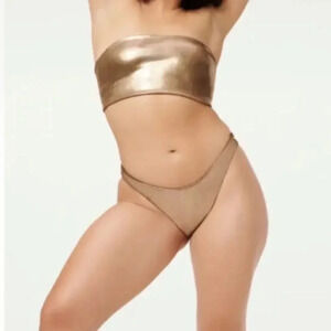 NWT Good American Foil Better Bikini Reversible Bottom in Mocha Foil GSW0260